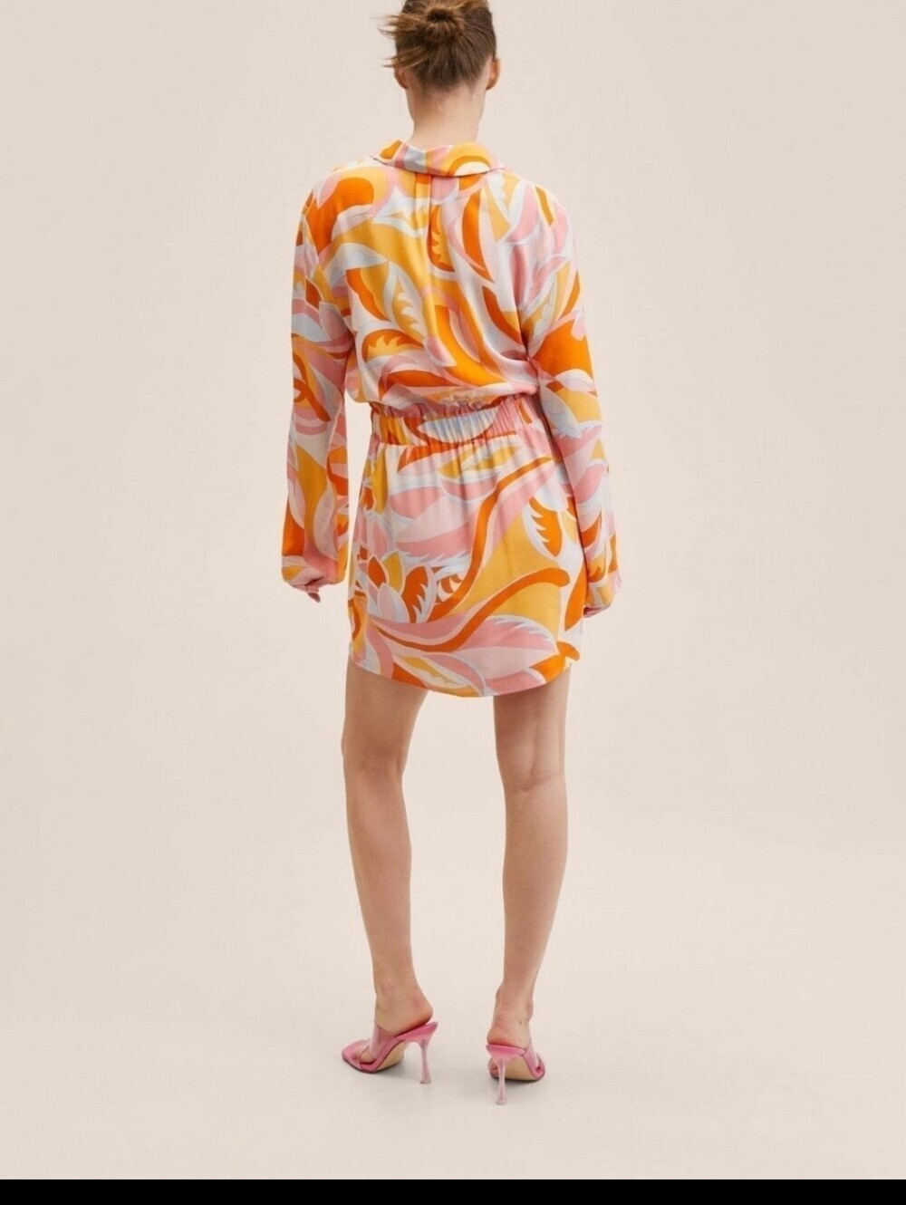 MANGO RETRO SWIRL PRINT MINI SHIRT DRESS PINK ORANGE CREAM PSYCHEDELIC 70S 8 - Picture 12 of 12